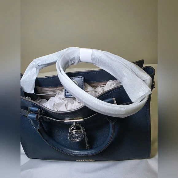 Michael Kors Leather Hamilton Medium Satchel & Crossbody- Navy  NWT Retails $558 - Picture 8 of 11